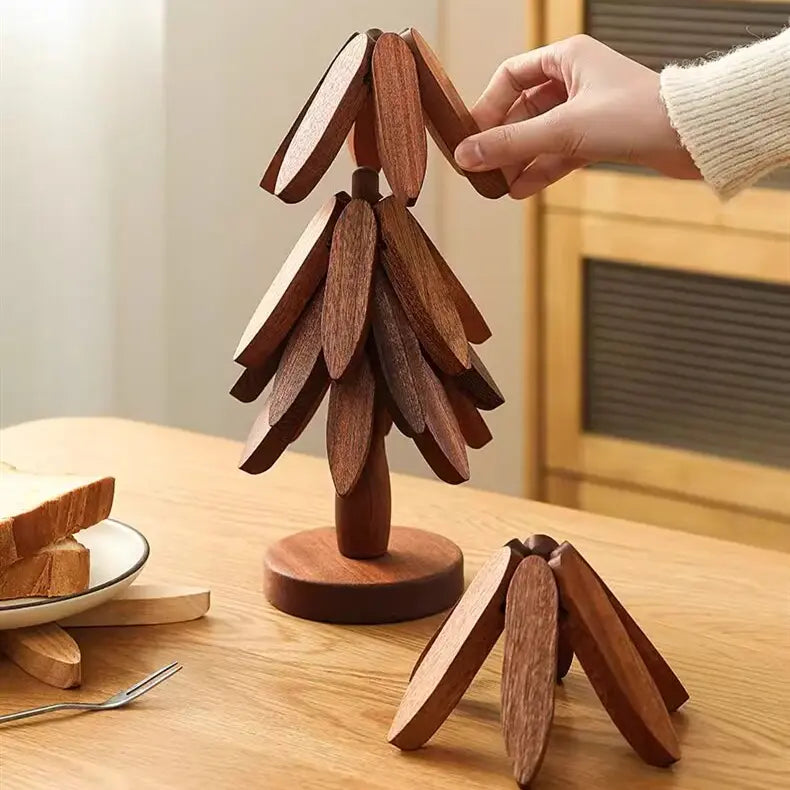 "Wooden Tree Trivet Set - Tree Trivets for HotDishes, Wooden Trivets for Hot Pots, FoldableKitchen Wooden Tree Coasters for HotBowl&Teapot Tableware "