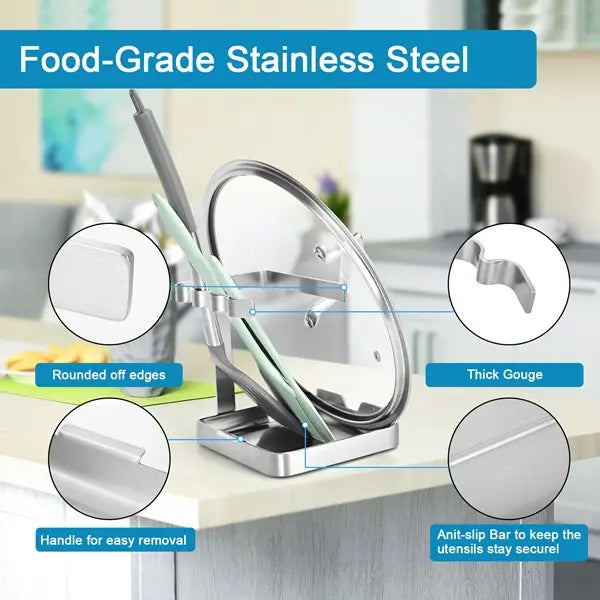 SOLEADER Food-Grade Stainless Steel Vertical Cutlery & Tableware Spoon Rack - Heavy-Duty Cooking Organizer with Weighted U-Shaped Bar, Drip Tray, Smooth Edges & Handle, Space-Saving Versatile Kitchen Accessory