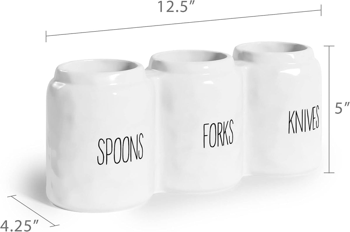 Barnyard Designs Ceramic Silverware Caddy Utensil Holder 12.5” x 5” (White)