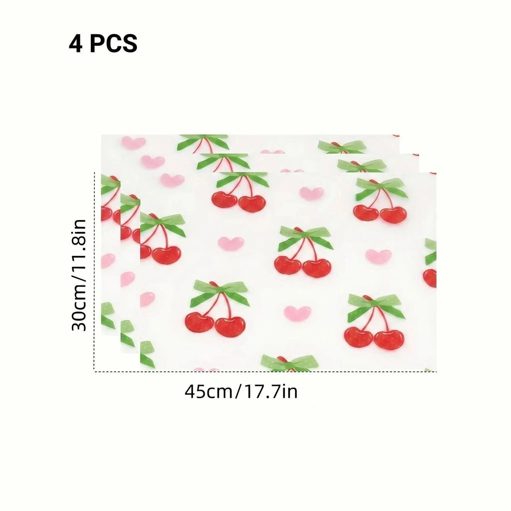 4pcs/8pcs Waterproof Feature Refrigerator Pads, Cherry Pattern, Moisture Resistant, Non Slip, Washable, Reusable, Reuse, Eva Material, Kitchen Decor