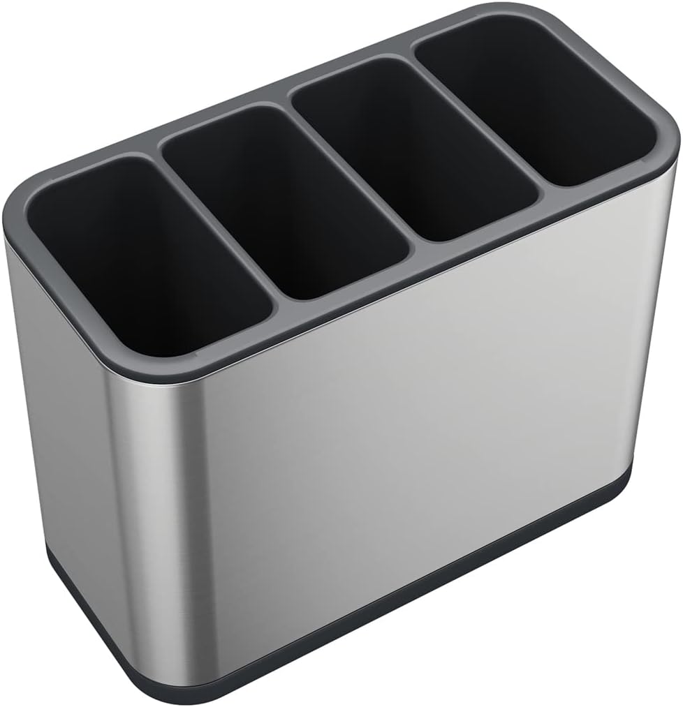 TESOT Silverware Caddy Utensil Caddy Spoon Holder with 4 Divided Compartments, Sturdy Stainless Steel, Rust Proof