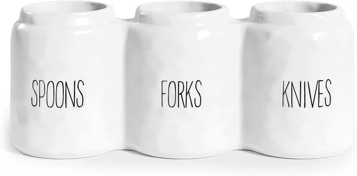 Barnyard Designs Ceramic Silverware Caddy Utensil Holder 12.5” x 5” (White)