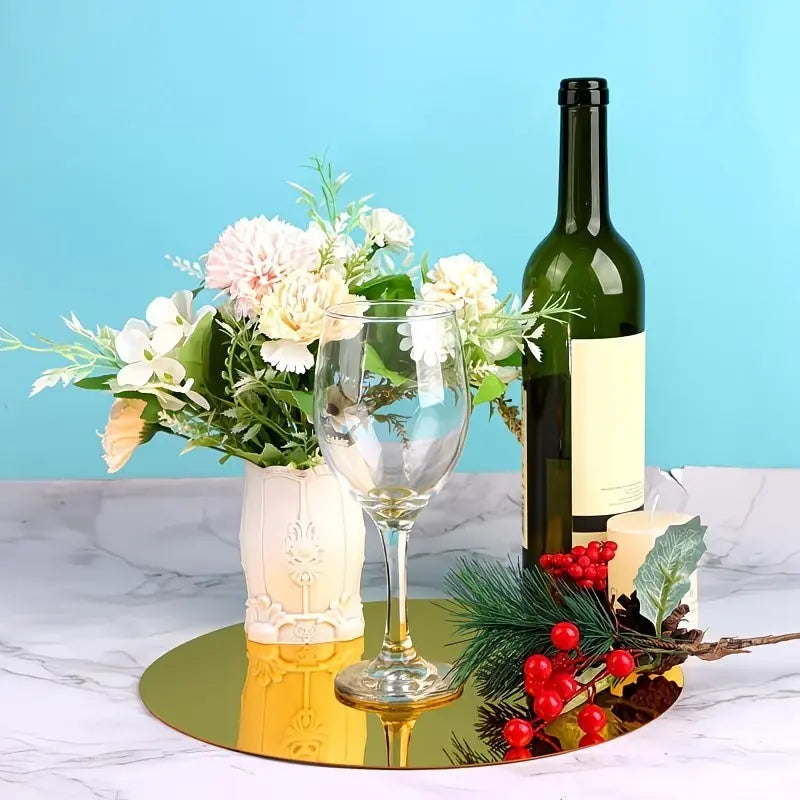 6pcs, 25cm circular acrylic mirror table mat, circular mirror base, suitable for desktop center decoration, DIY home decoration, wedding table decoration, party candle decoration, mirror table decoration, party decoration, Coasters