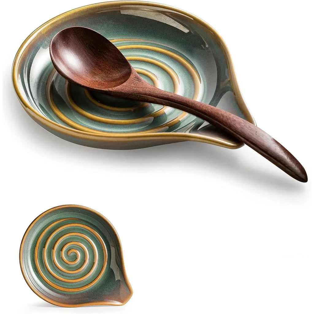 Spoon Rest, Ceramic Cooking Spoon Holder for Kitchen Counter, Large Utensil Rest for Spoons, Ladles, Tongs, Spatula, 5 Inches (Reactive Red Glazed)