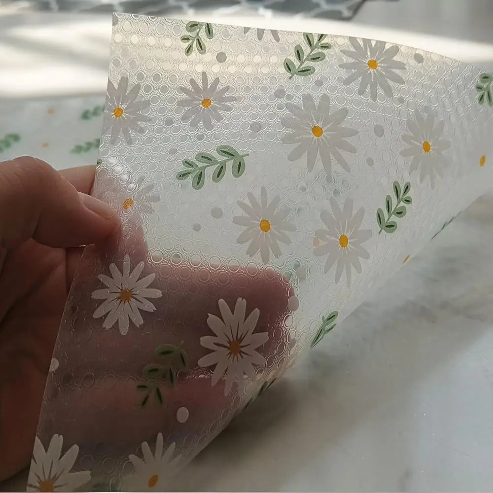 4pcs/8pcs Waterproof Refrigerator Pads, Small Daisy Green Grass Pattern, Decorative, Moisture Resistant, Non Slip, Washable, Reusable, Eva Material