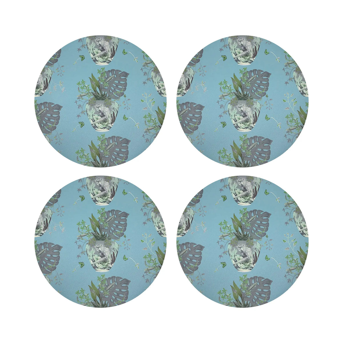 Monkey Small Jungle Vegan Leather Round Coasters