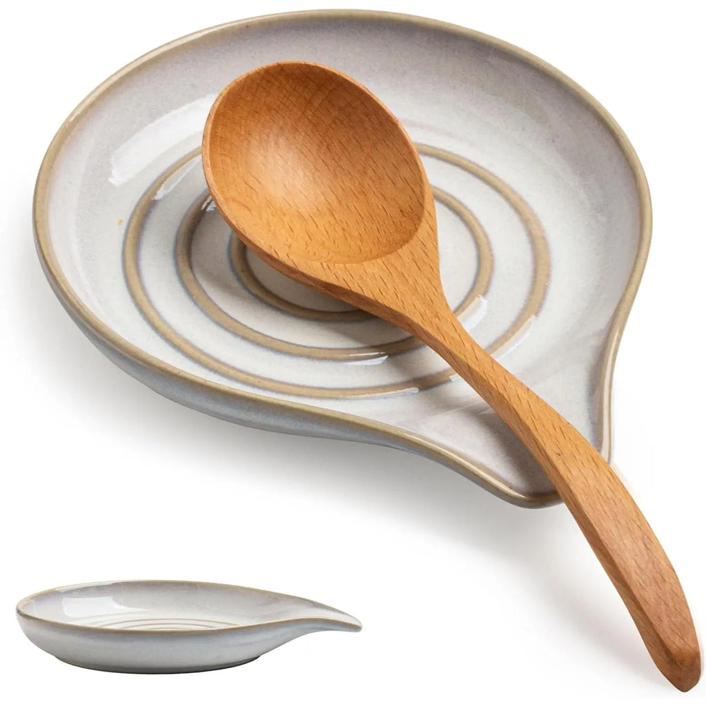 Spoon Rest, Ceramic Cooking Spoon Holder for Kitchen Counter, Large Utensil Rest for Spoons, Ladles, Tongs, Spatula, 5 Inches (Reactive Red Glazed)