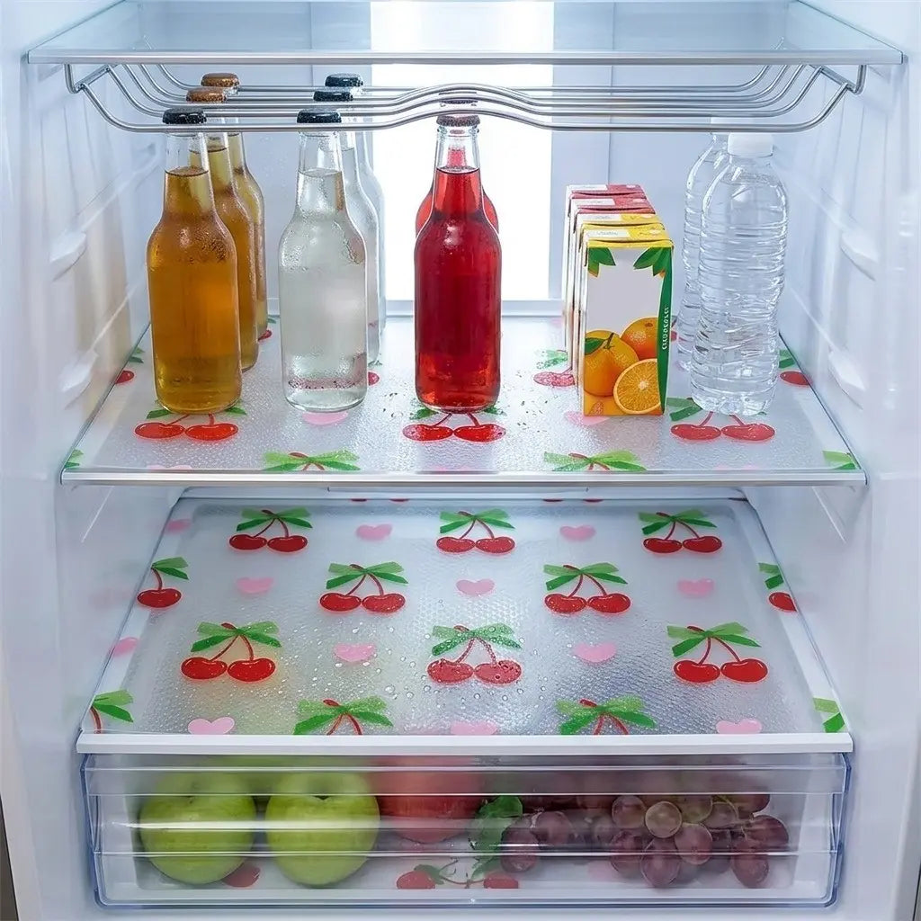 4pcs/8pcs Waterproof Refrigerator Pads, Cherry Pattern, Moisture Resistant, Non Slip, Washable, Reusable, Eva Material, Kitchen Decor