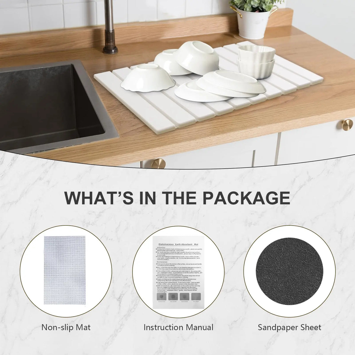 MAONAME Large Stone Dish Drying Mat for Kitchen Counter - Foldable Quick Dry Stone Dishes Drying Mats Super Absorbent Heat Resistant Coasters Diatomaceous Earth Drying Organizer for Tableware Plate Rack Bottles Utensils (24" × 16"),sohochic