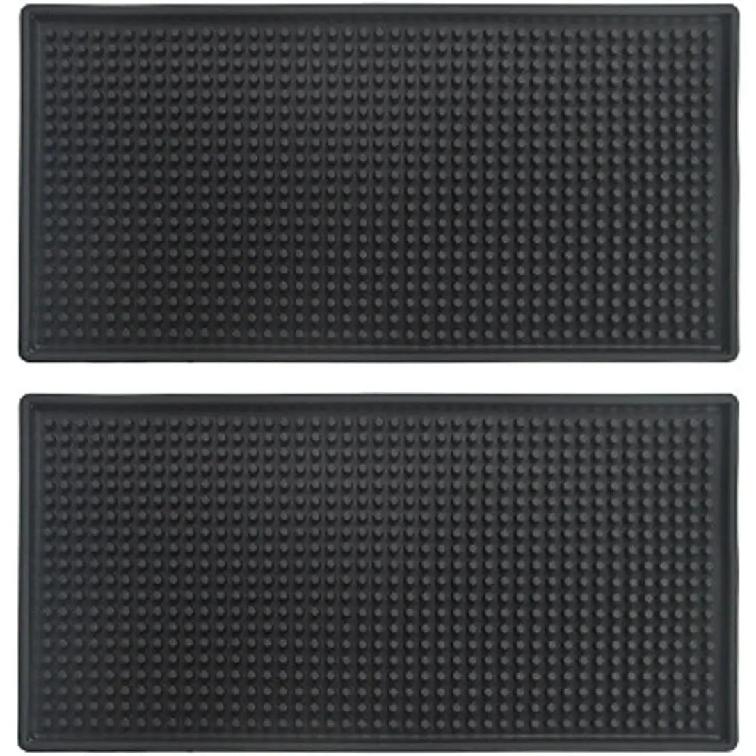 2-Pack Rectangle Modern Bar Mats for Countertop - 12x6x0.4in Durable Anti-Slip Synthetic Rubber Spill Mats for Kitchen Counters, Clubs, Indoor Household Tableware Pads