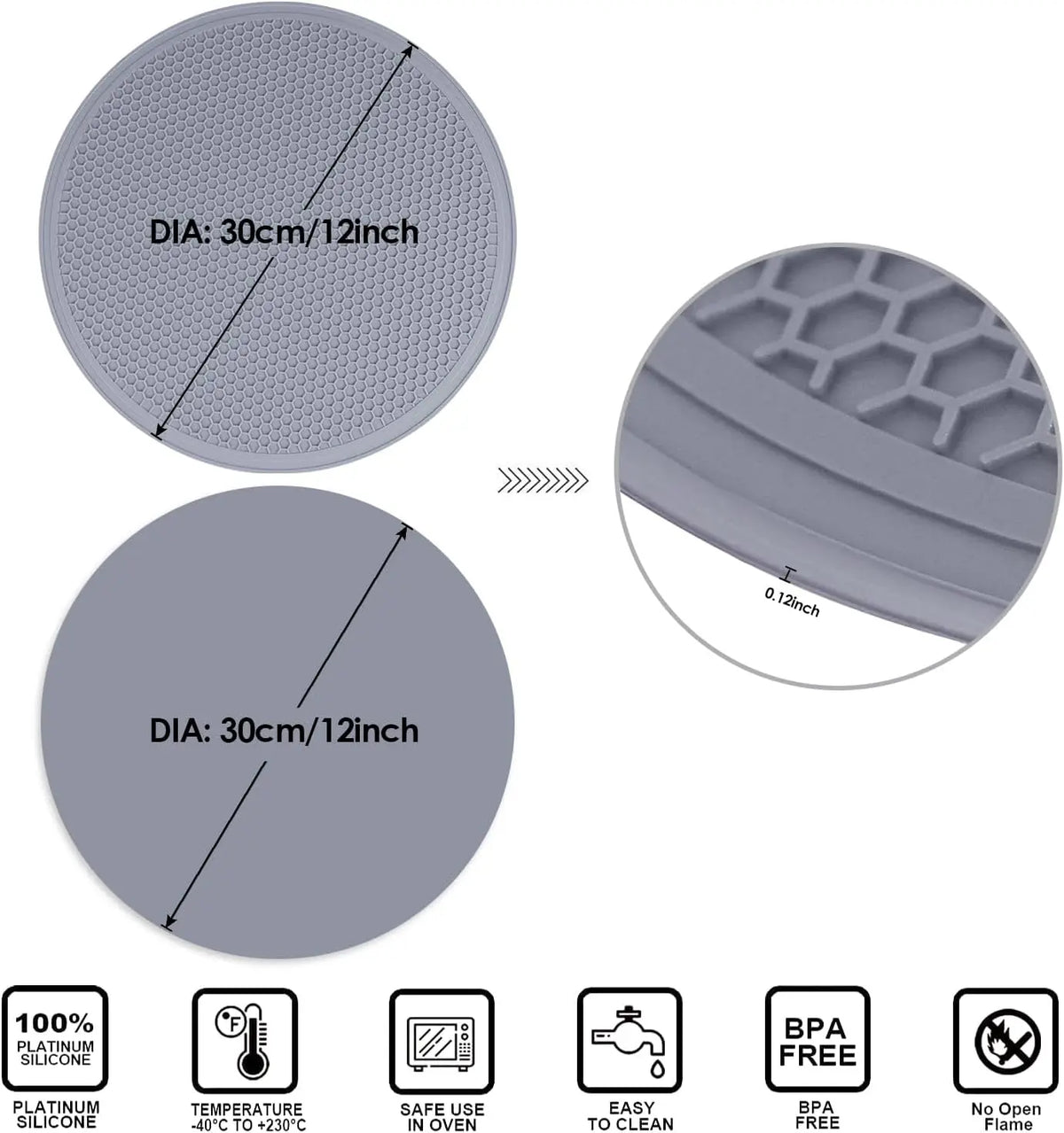 Silicone Microwave Mat Heat Resistant Multifunctional Mat, Splatter Guard, Trivet, Hot Pad, Pot Holder Round 12 Inch