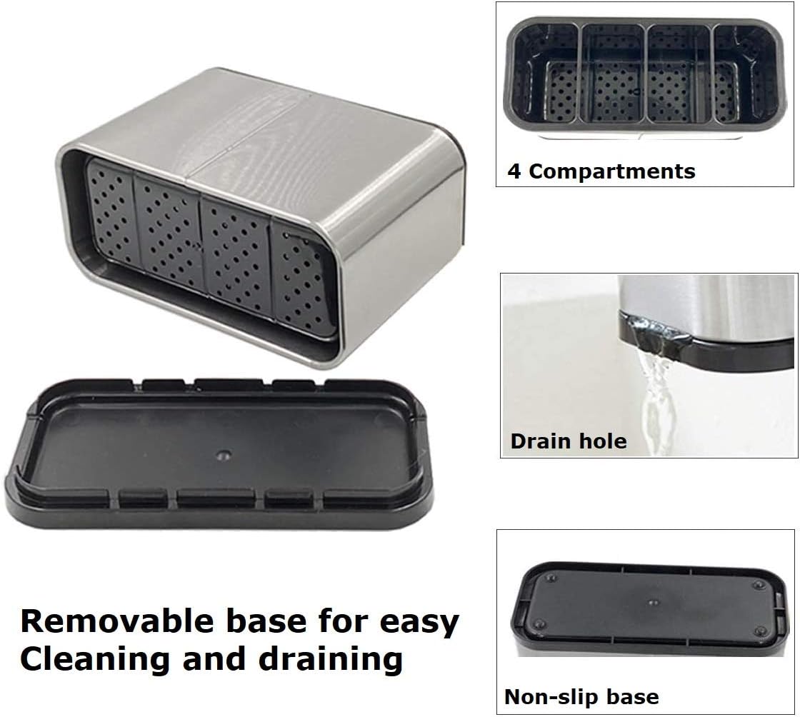 TESOT Silverware Caddy Utensil Caddy Spoon Holder with 4 Divided Compartments, Sturdy Stainless Steel, Rust Proof