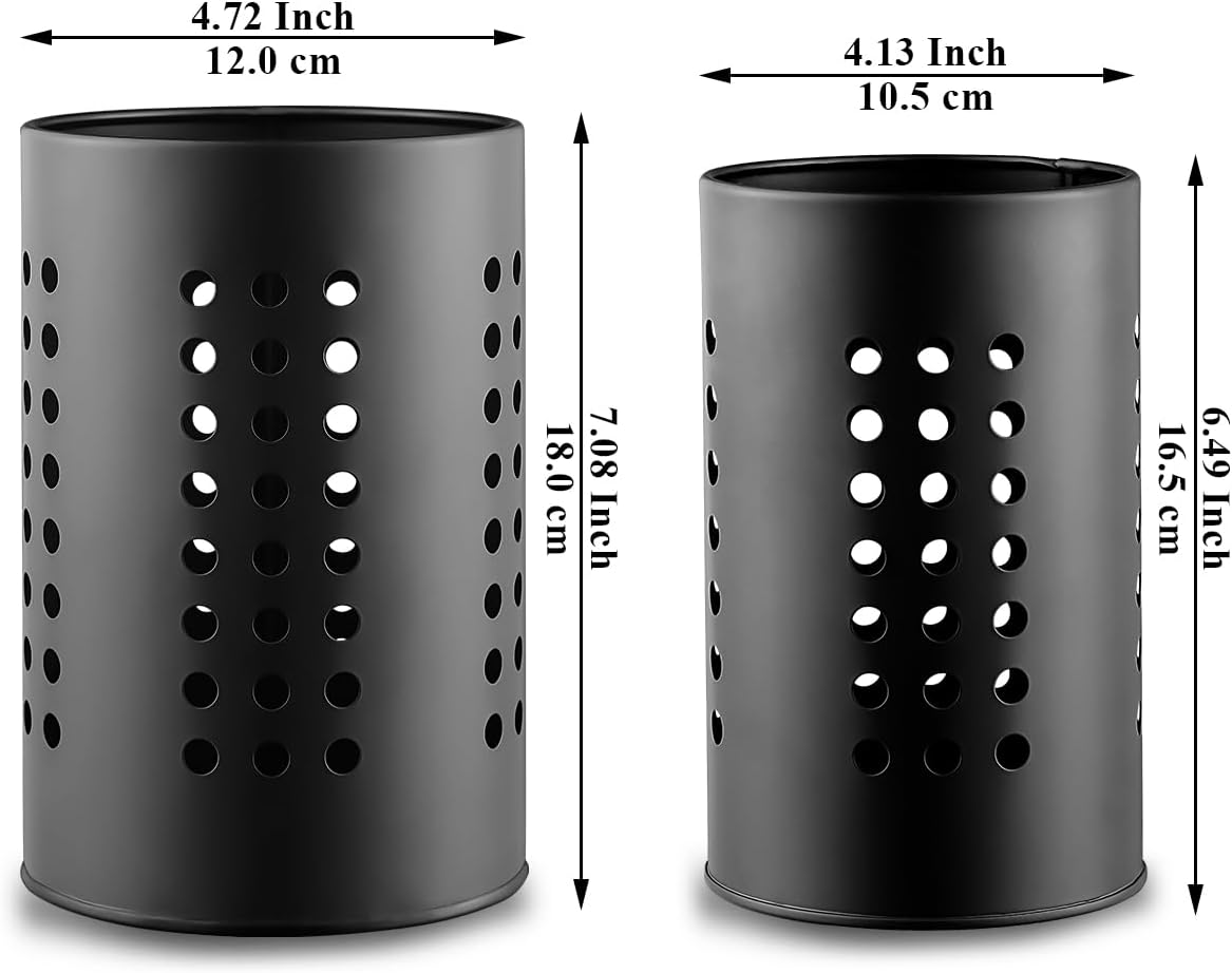 Berglander Kitchen Utensils Holder for Counter Top 2 Pieces, Black Stainless Steel Cutlery Holder, Kitchen Essentials Farmhouse Style Home Countertop Organizer