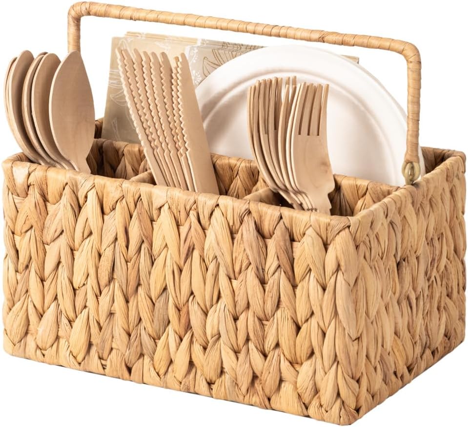 StorageWorks Wicker Silverware Caddy for Party, Rattan Utensil Holder