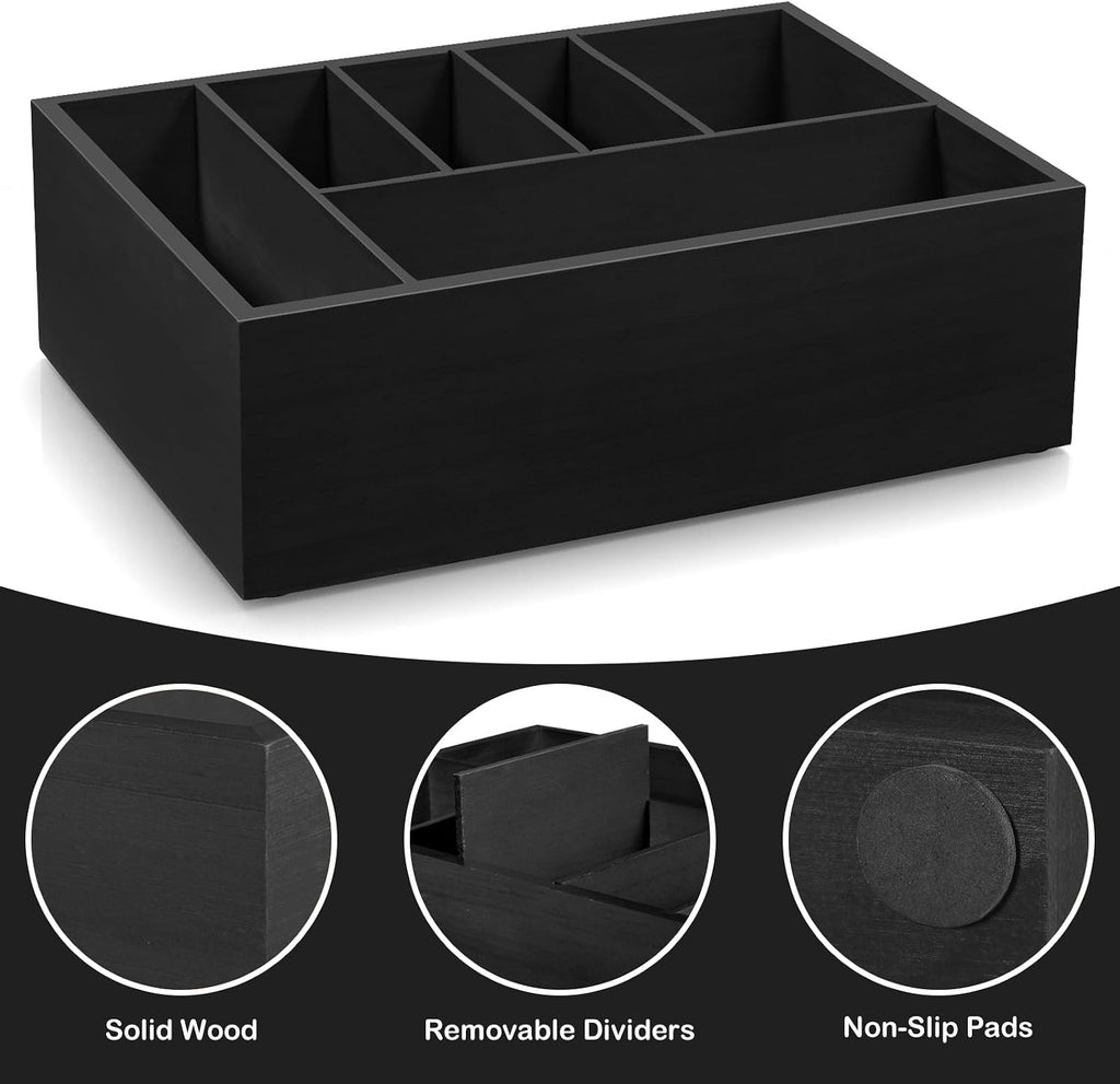Large Utensil Holder for Party - Wooden Paper Plate and Utensil Caddy for Countertop - Silverware Caddy for Cup Fork Spoon Napkin - Cutlery Organizer for Kitchen Camping Buffet Picnic