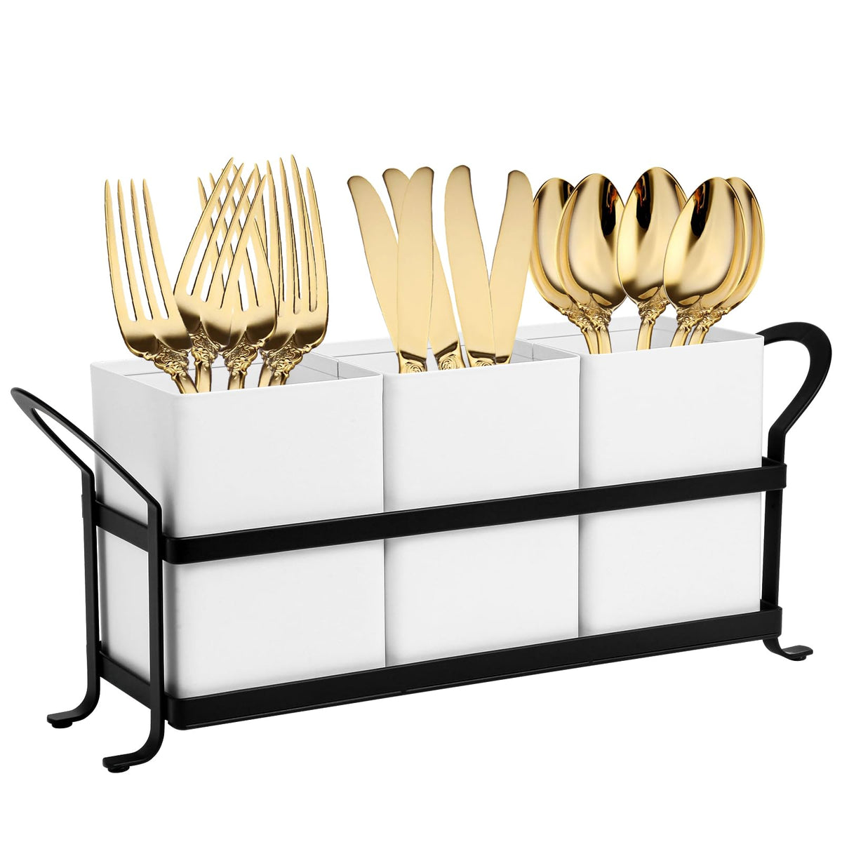 NelyBet Flatware, Cutlery,Kitchen Utensil & Silverware Caddy Organizer Bin Holder for Forks, Spoons, Knives - Perfect for Kitchen Countertop- Black