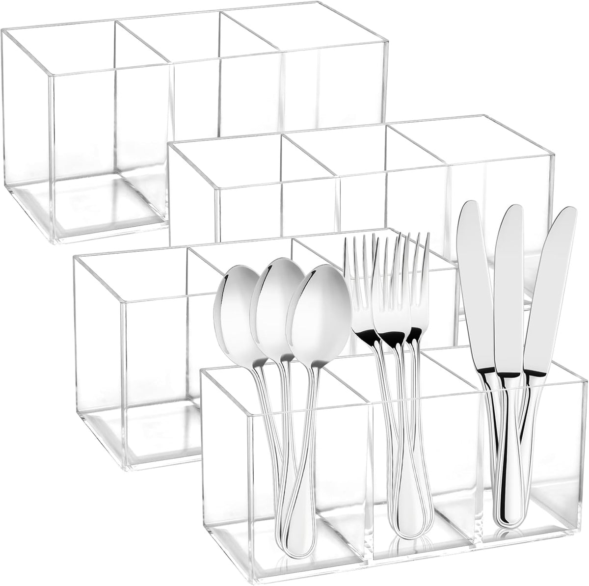 4Pack Acrylic Cutlery Storage Organizer, Transparent Plastic Silverware Utensil Holder Cutlery Spoon and Fork Holder Caddy for Party Kitchen Countertop Organization Knife Tableware