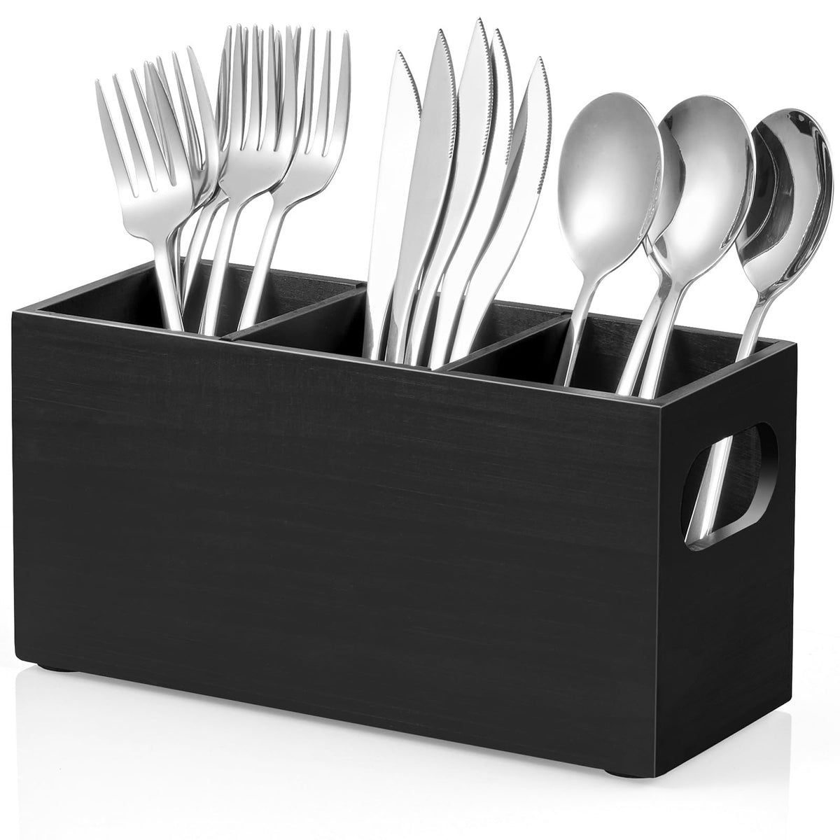 DRASTAR Silverware Holder, Acacia Wooden Utensil Caddy, Silverware Organizer Countertop, Cutlery Holder for Party, Fork Spoon Knife Organizer