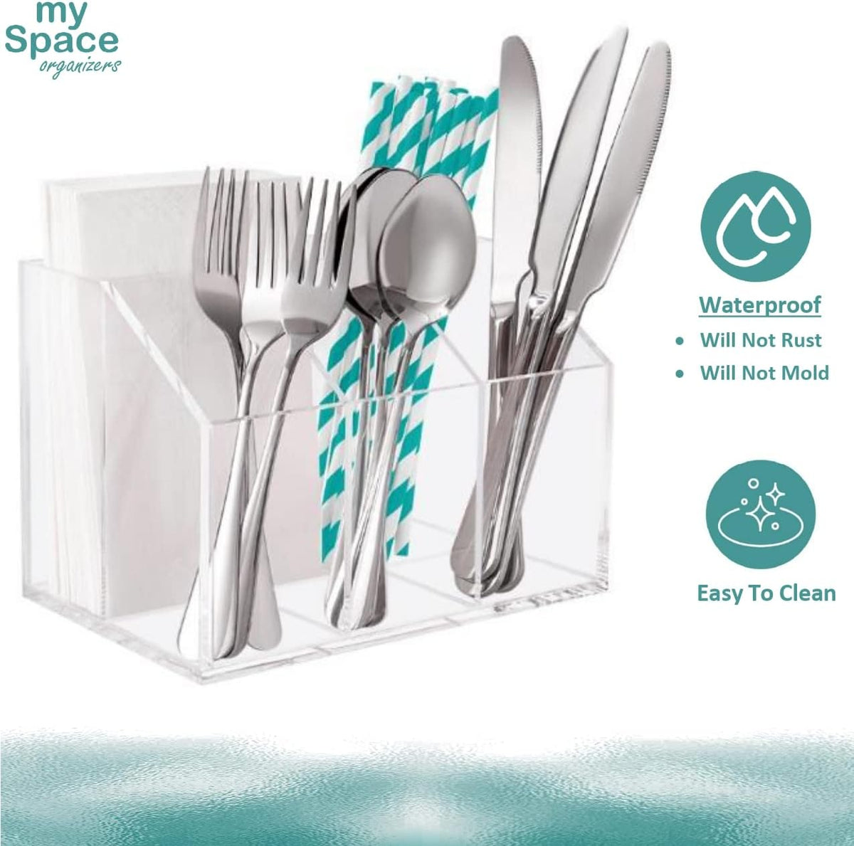 My Space Organizers Utensil Holder Silverware Caddy Countertop Cutlery Organizer For Napkins Flatware Spoon Fork Knife Plastic Acrylic