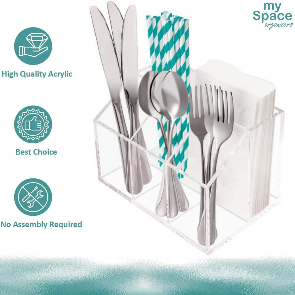 My Space Organizers Utensil Holder Silverware Caddy Countertop Cutlery Organizer For Napkins Flatware Spoon Fork Knife Plastic Acrylic