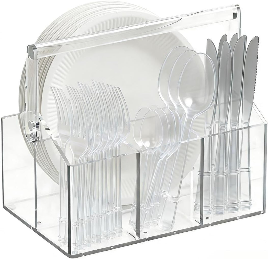 Chivalral Clear Acrylic Utensil Caddy, 4 Compartment Silverware Holder