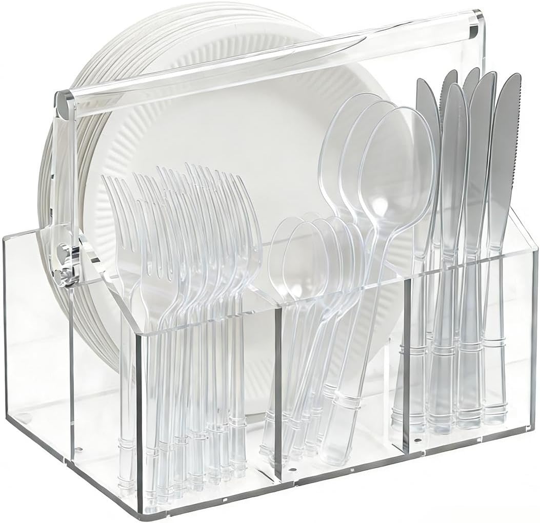Chivalral Clear Acrylic Utensil Caddy, 4 Compartment Silverware Holder