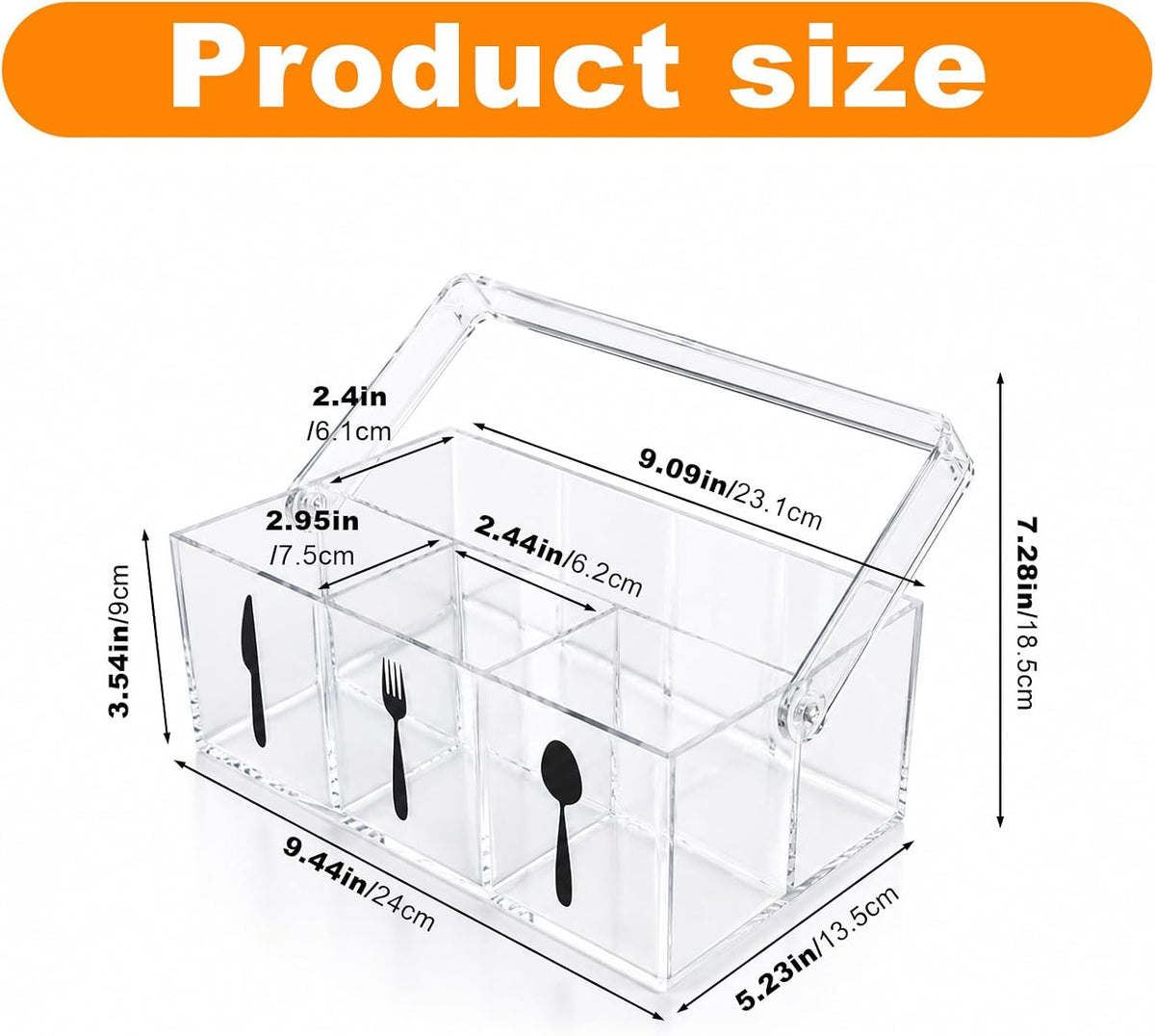 Acrylic Utensil Caddy & Silverware Holder, Adjustable Handle, 4-Compartment