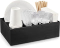 Large Utensil Holder for Party - Wooden Paper Plate and Utensil Caddy for Countertop - Silverware Caddy for Cup Fork Spoon Napkin - Cutlery Organizer for Kitchen Camping Buffet Picnic