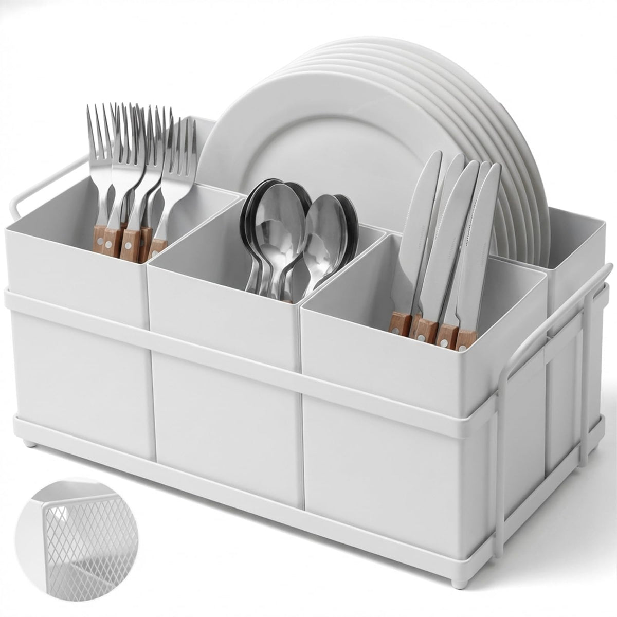 Utensil Holder Mesh Drainage Holes, 3pcs Bins Set Countertop Utensil Holder for Spoons, Forks and Knives, Cutlery Organizer Suitable for Party, Kitchen Counter, Black
