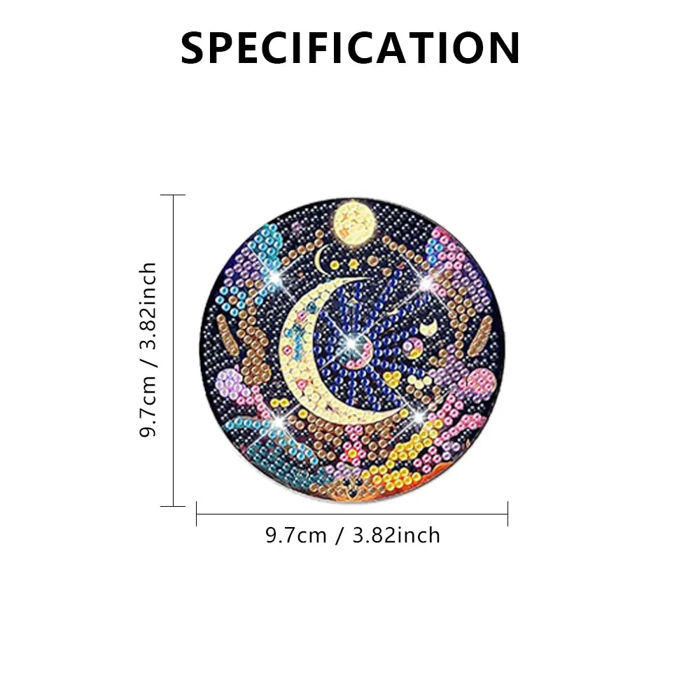 8Pcs/Set Mystical Moon Diamond Art Coasters with Holder,Mystical Moon DIY Coasters for Beginners,Adults,Students,Diamond Art Crafts Supplies,Christmas Party Gifts,Hand Tools Kits