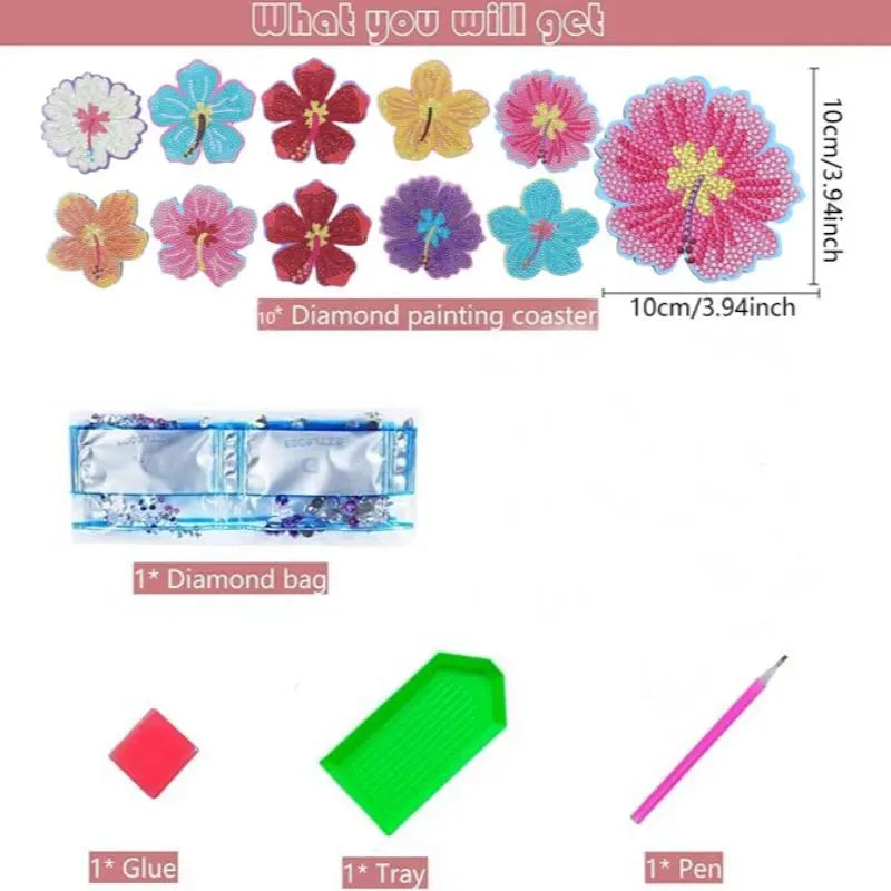 Flower-Shaped Colorful Diamond Painting Coasters Kit, 10pcs/set DIY Decorative Cup Mats for Home, Office and Desk Decor, Diamond Painting Kits #GLOBAL PICKS