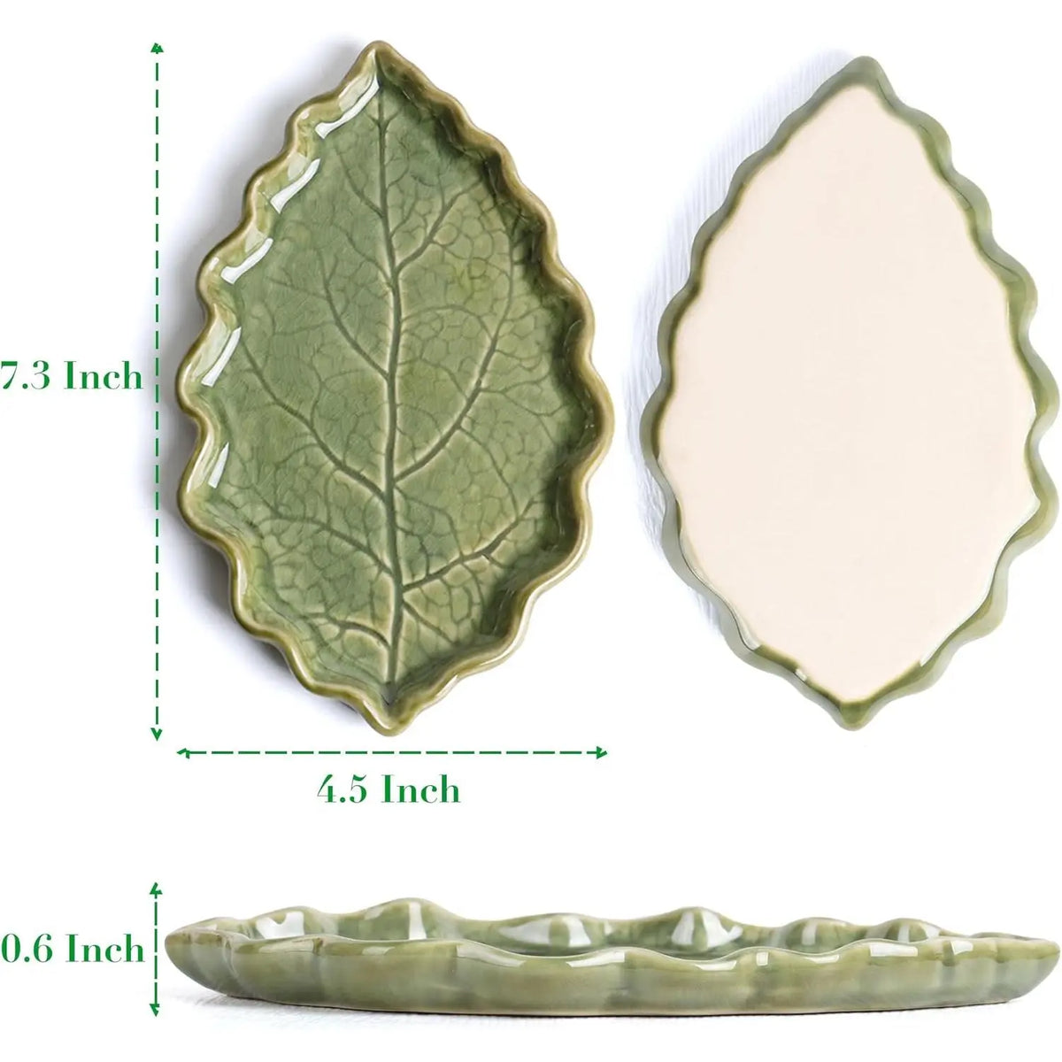 Ceramic Spoon Rest for Stove Top - Cute Green Leaf Shaped Spoon Rest/Spoon Holder for Kitchen Countertop - Cooking Kitchen Spoon Rest Utensil Rest Spatula Rest (Green)