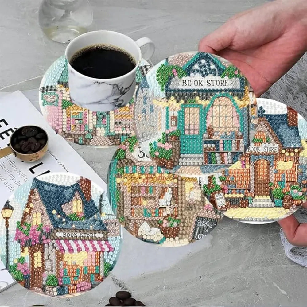8-Piece Diamond Painting Coaster Set with Stand, Beautiful Pattern Decor for Home, DIY Art Craft Kit for Beginners
