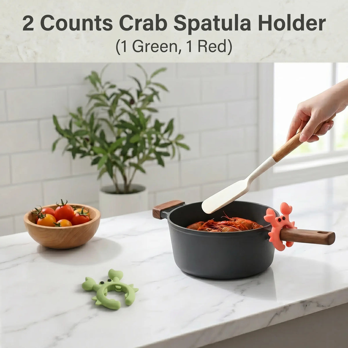 2 Counts Cute Crab Silicone Pot Clip Heat Resistant Spatula Spoon Rest Holder Universal Kitchen Pot Side Organizer for Home Camping Cooking