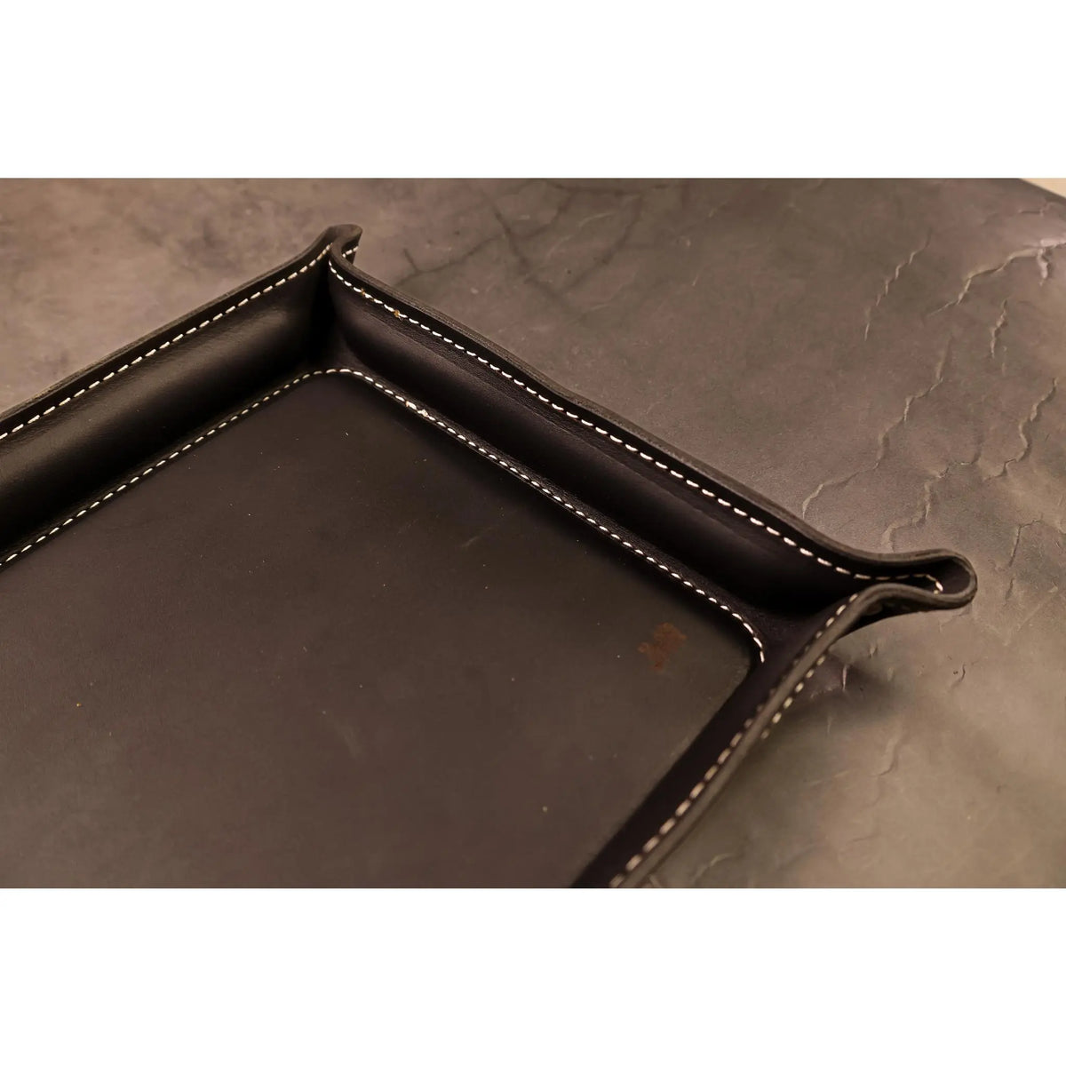 Luxury Leather Valet Tray - Black Minerva