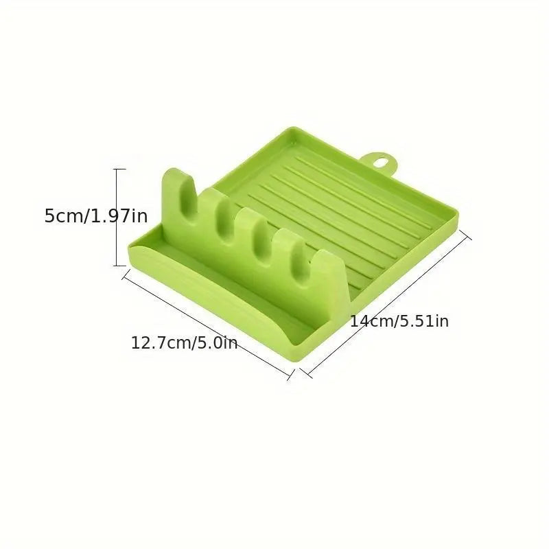 1pc Cooking Utensil Rest, Silicone Spoon Holder, Multiple Kitchen Fork Spoon Holders With 4 Slots And Pot Lid Holder For Kitchen, Keeping Countertops Clean, Spoon Rests, Kitchen Storage Accessories