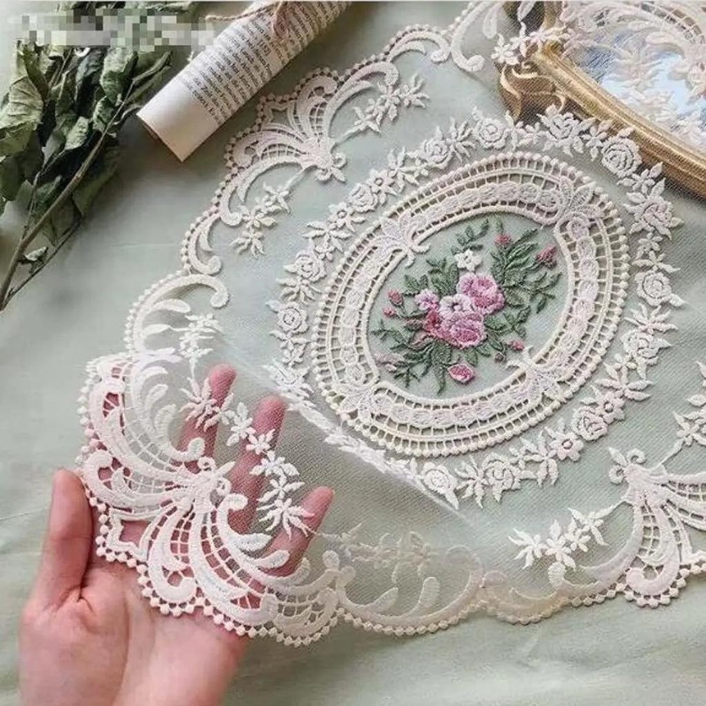 2Pack Retro Lace Placemats, French Crochet Doilies, Handmade Embroidered Table Mats, 12x16-in Beige Place Mats Cup Mat