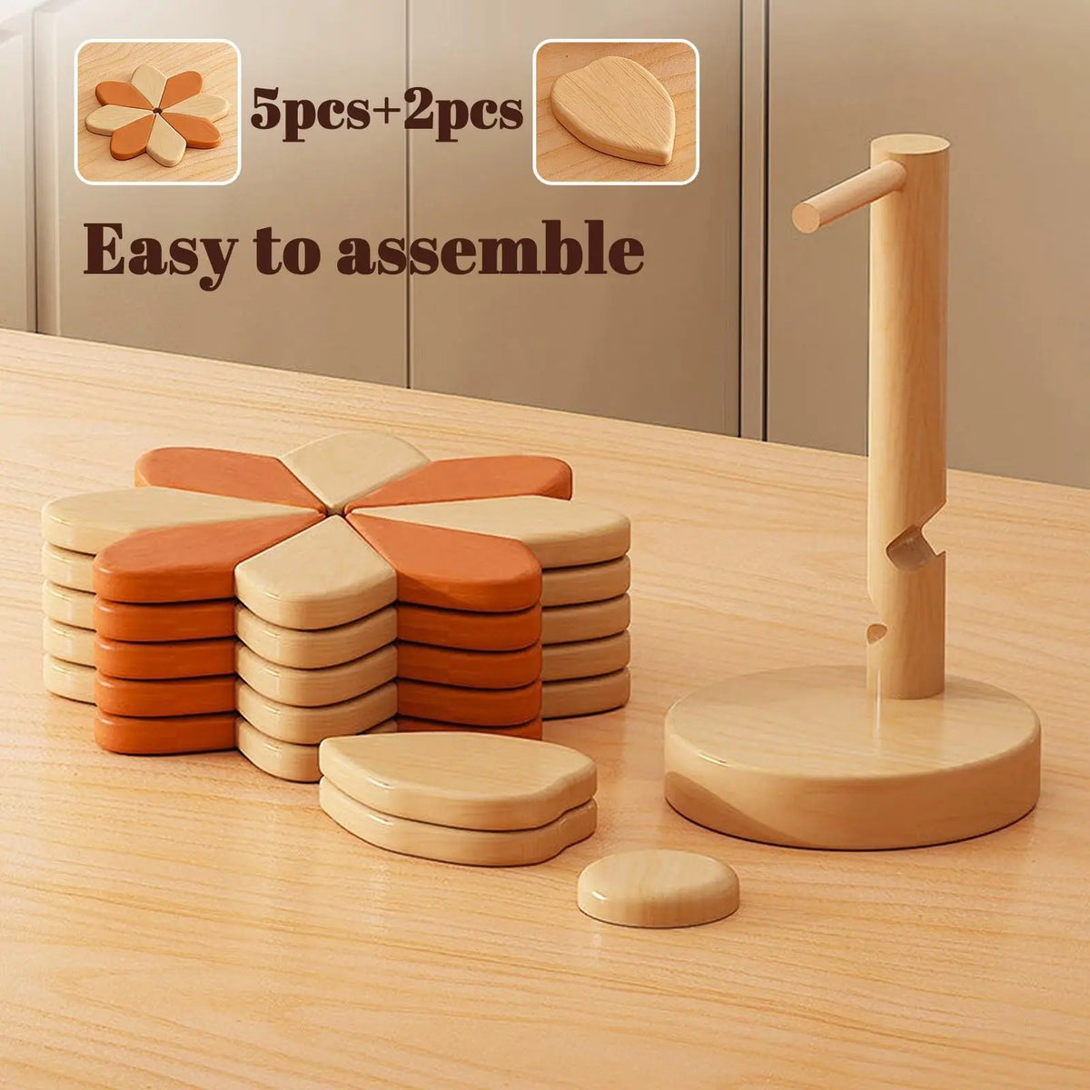 Wooden Style Flower Shape Heat Resistant Trivet Mat, Decorative Foldable Pot Holder Pad, Multi-Use Kitchen Coaster, Hot Dish Coasters, Wood Coasters, Unique Housewarming Gift