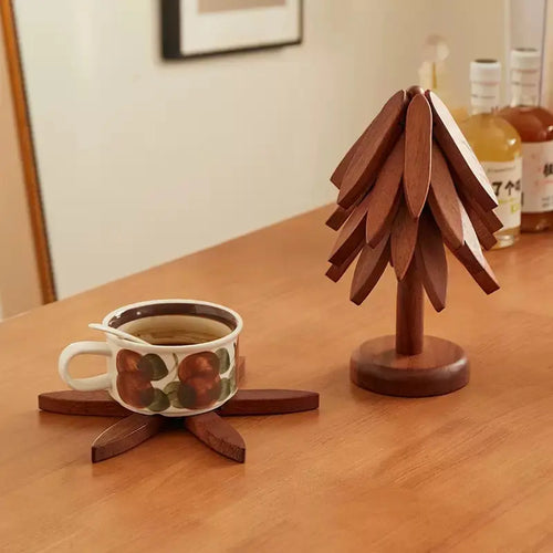 "Wooden Tree Trivet Set - Tree Trivets for HotDishes, Wooden Trivets for Hot Pots, FoldableKitchen Wooden Tree Coasters for HotBowl&Teapot Tableware "