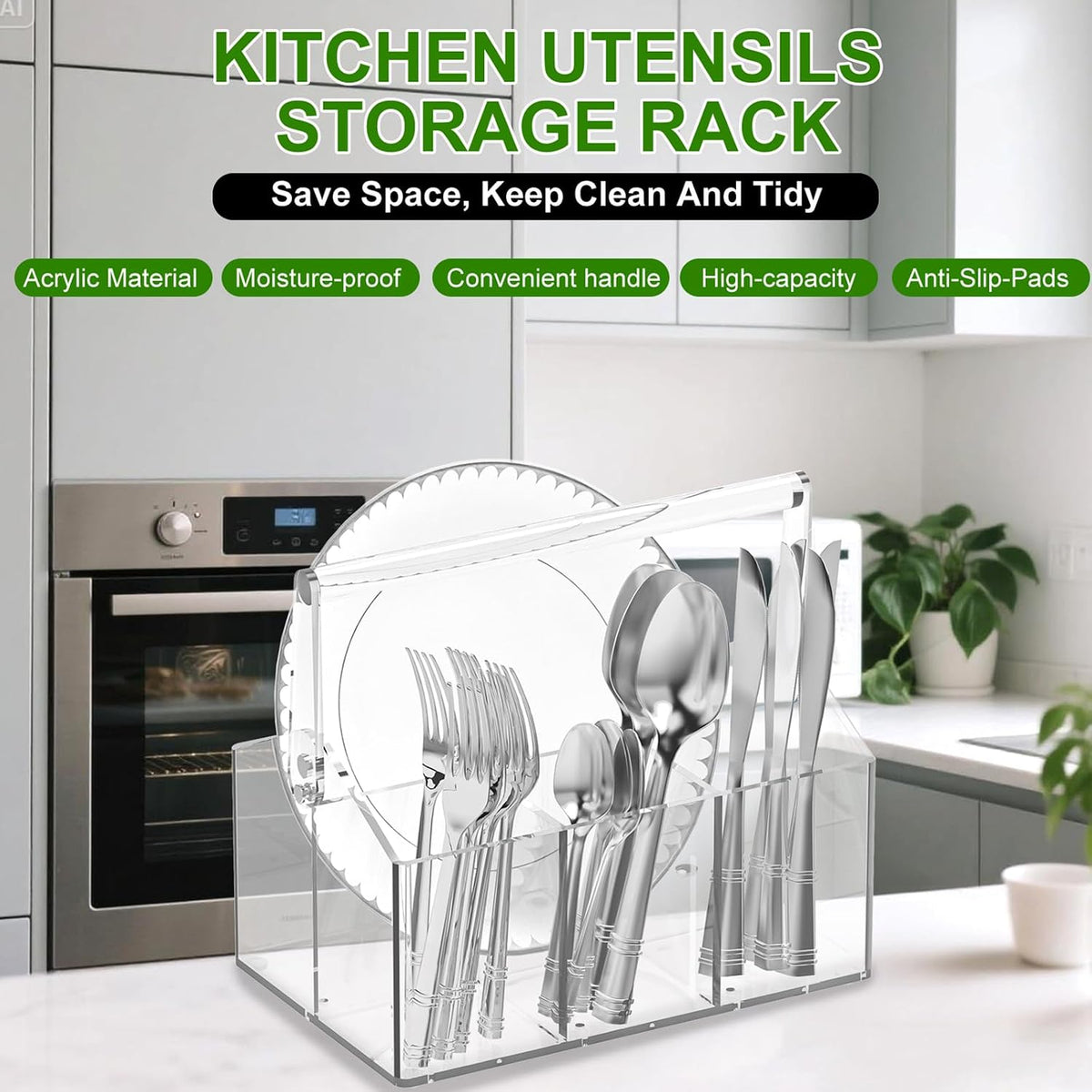 Chivalral Clear Acrylic Utensil Caddy, 4 Compartment Silverware Holder
