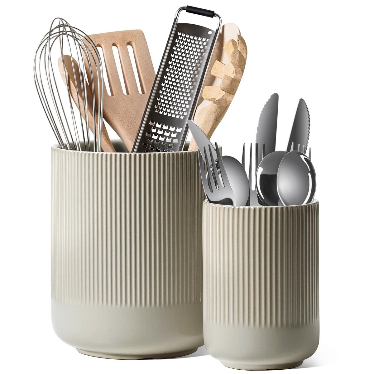 LE TAUCI Ceramic Kitchen Utensil Holder for Counter, 7.3/5.4", White