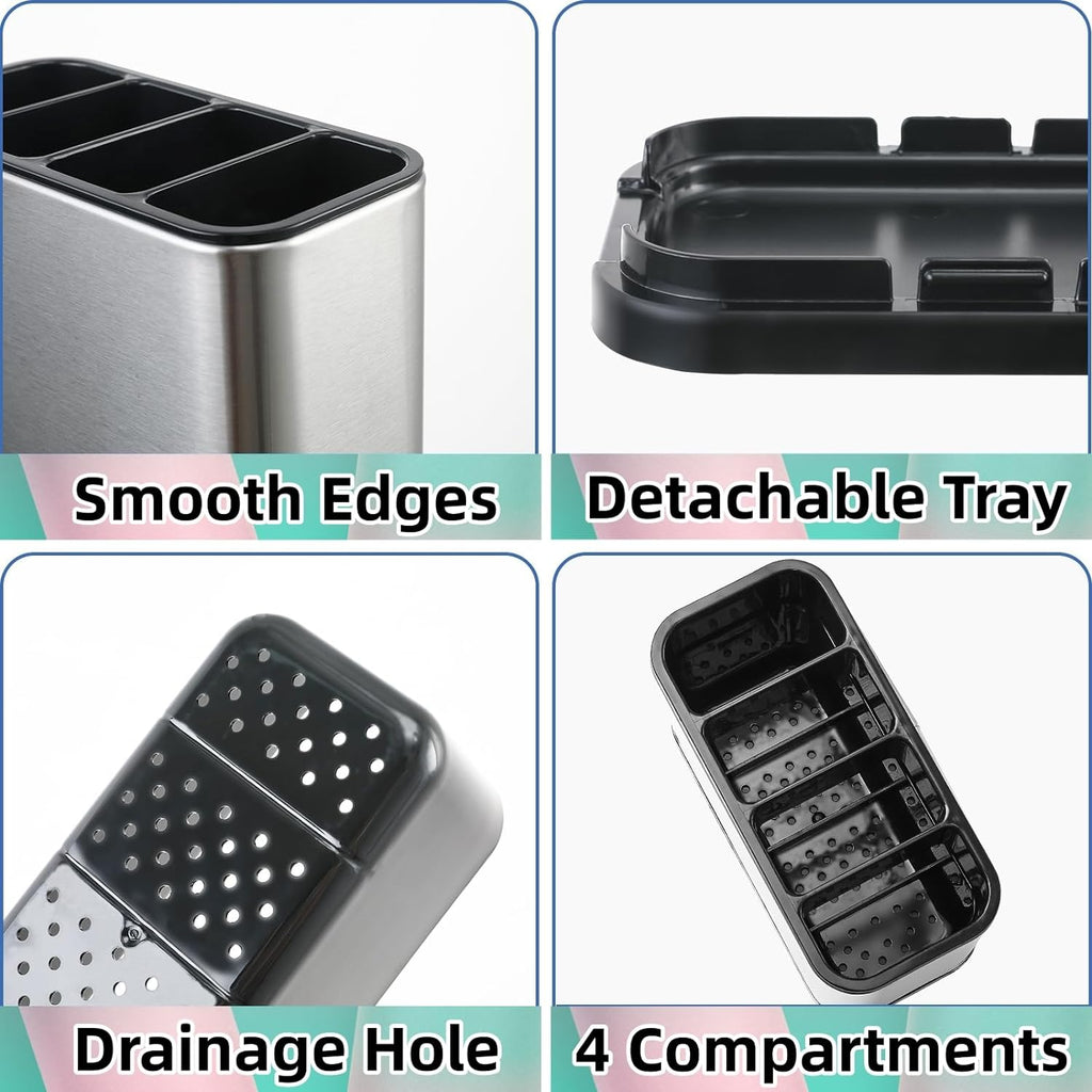 LIBODOUR Utensil Holder,Kitchen Silverware Holder for Countertop