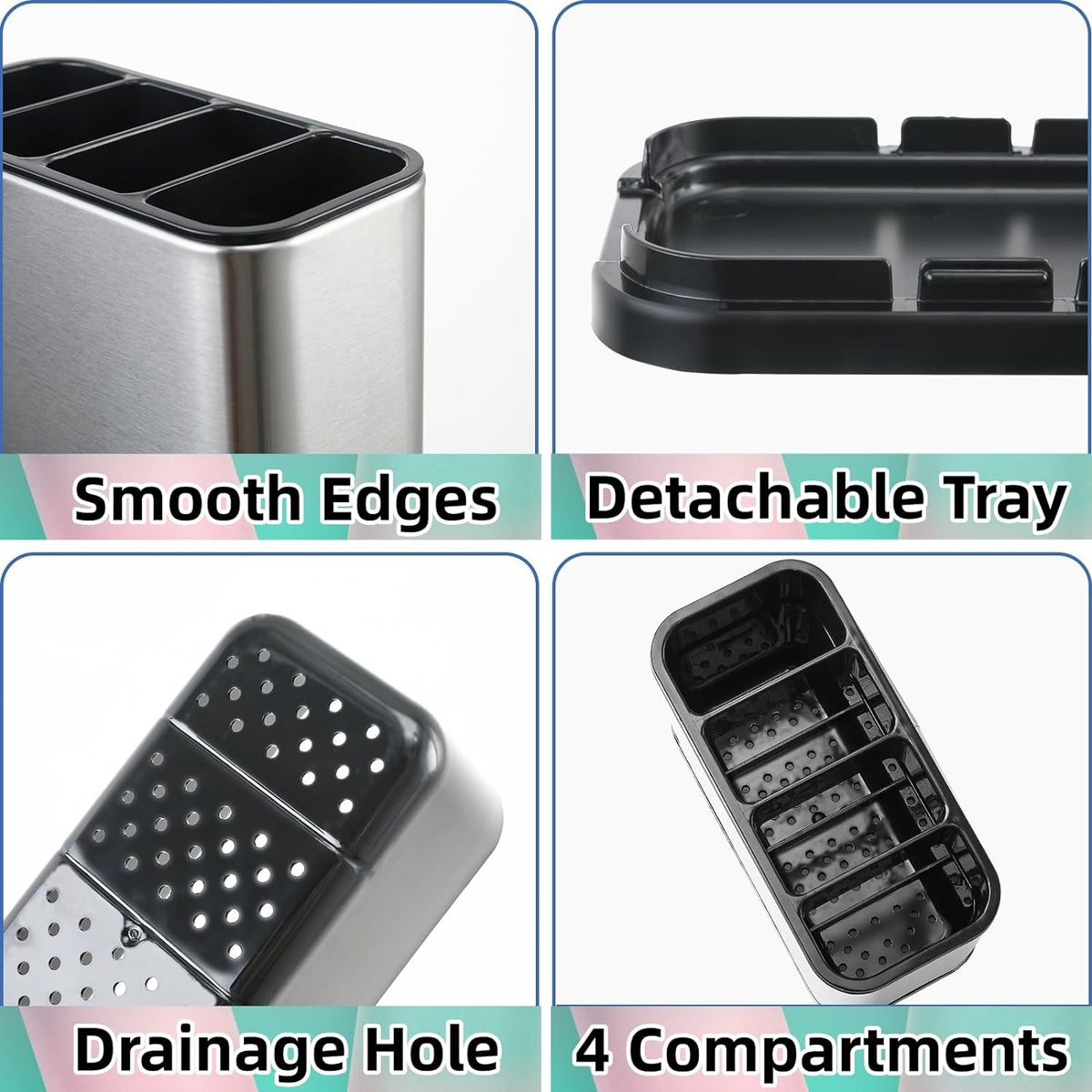 LIBODOUR Utensil Holder,Kitchen Silverware Holder for Countertop
