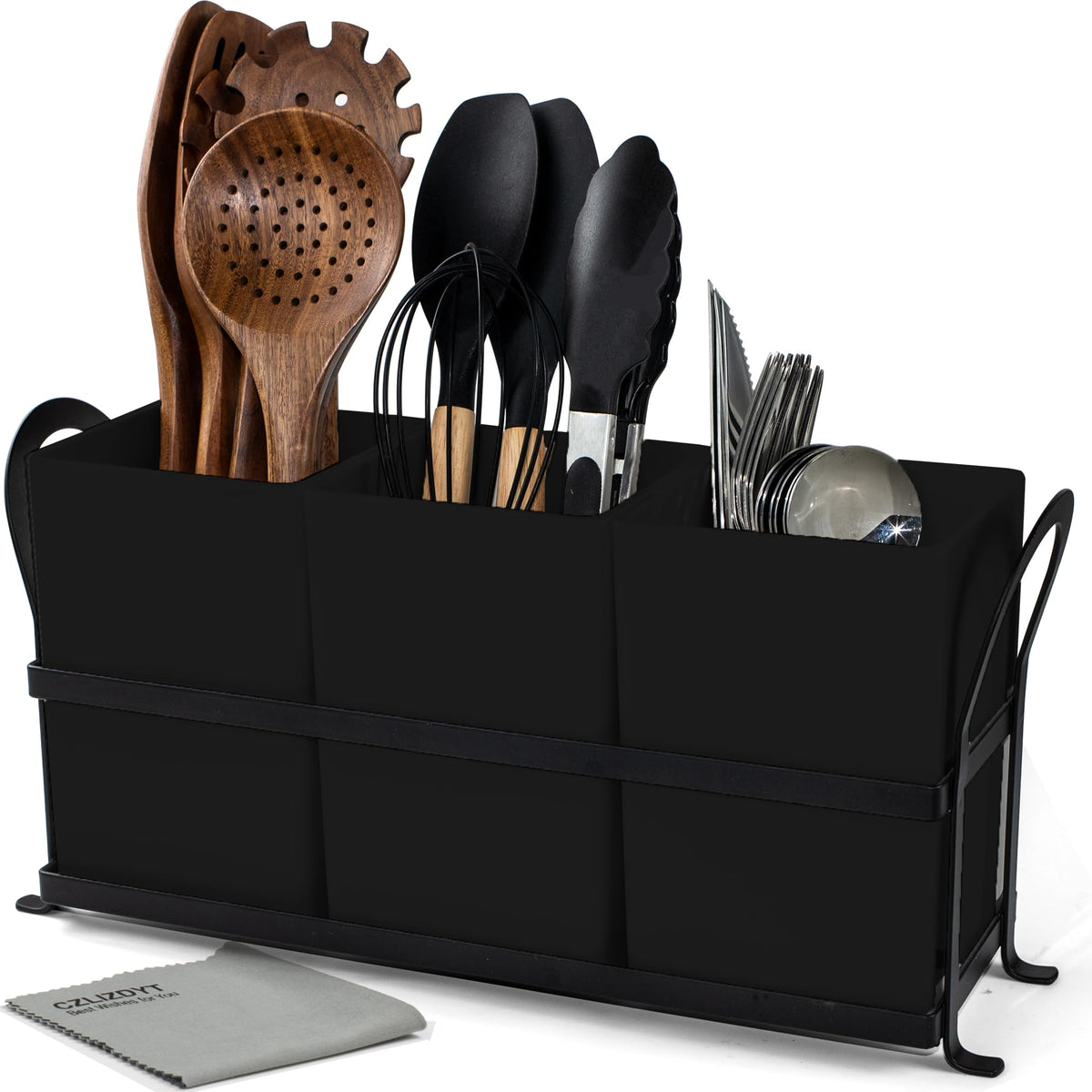 Czlizdyt Cutlery Holder with Drain Holes, Silverware Caddy for Party Countertop, 3pcs Bins Set Utensil Holders for Spoon and Fork, White