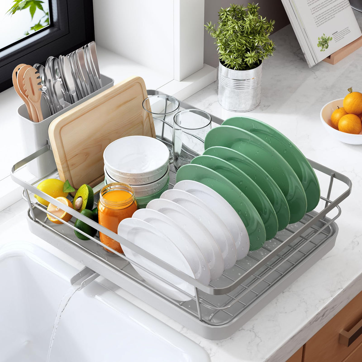 Kitsure Dish Drying Rack for Kitchen Counter, 12''W x 15.5''L, Black
