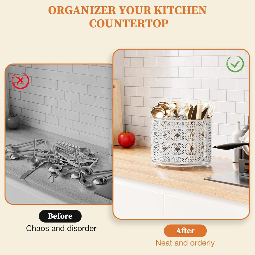 YIUKEA Rotating Utensil Caddy Holder - Raised 4 Compartments Large Capacity