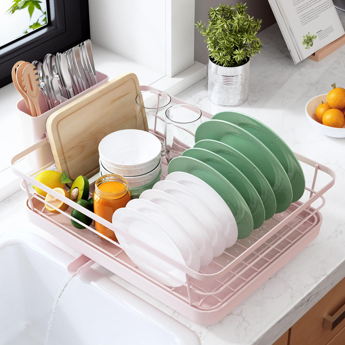 Kitsure Dish Drying Rack for Kitchen Counter, 12''W x 15.5''L, Black