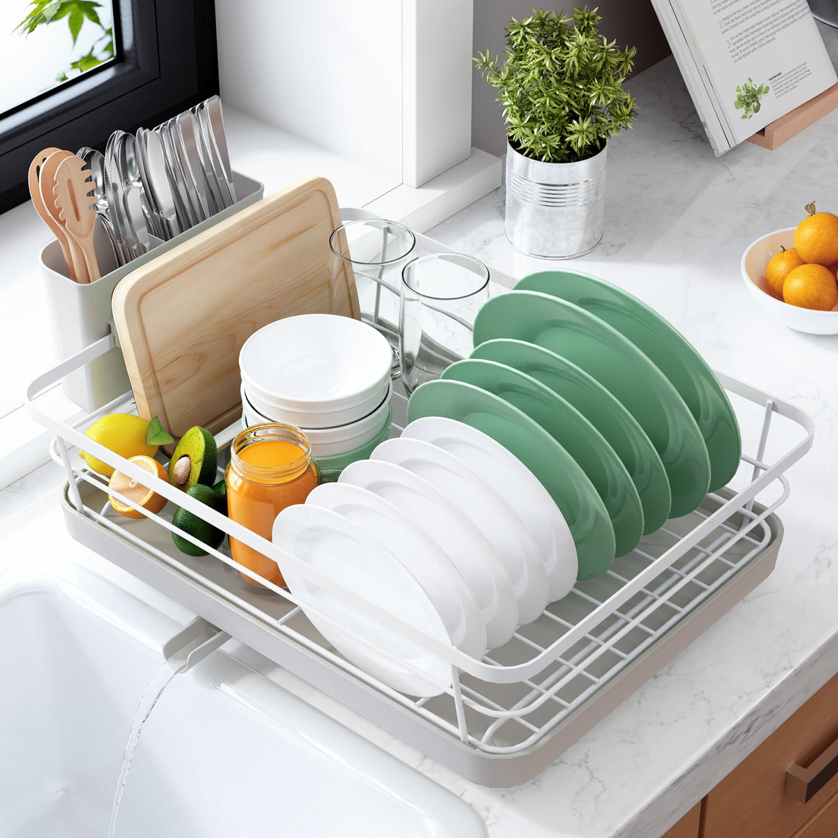 Kitsure Dish Drying Rack for Kitchen Counter, 12''W x 15.5''L, Black