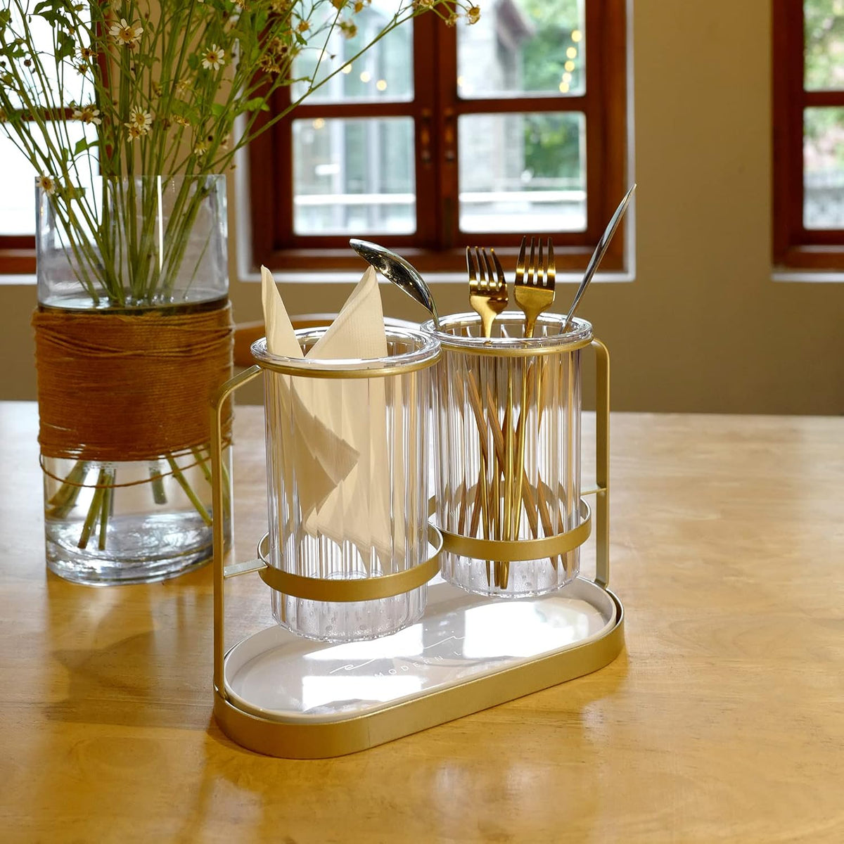 Silverware Holder Utensil Caddy with Metal Frame for Party