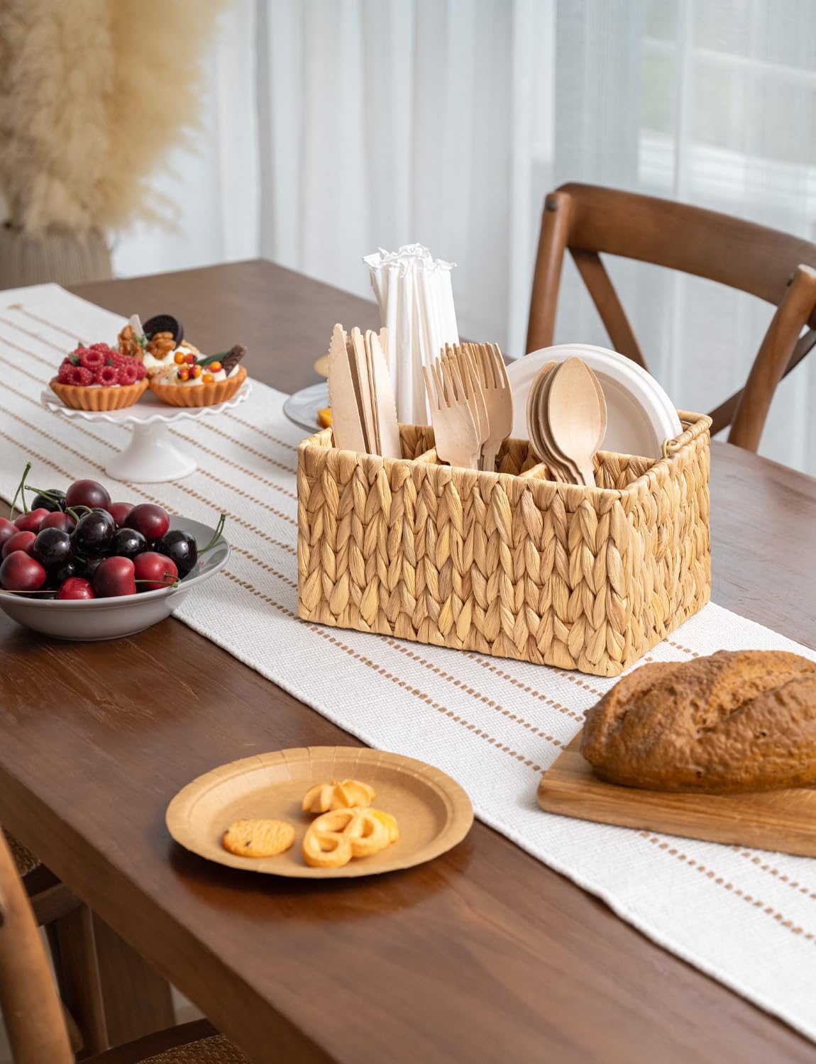 StorageWorks Wicker Silverware Caddy for Party, Rattan Utensil Holder